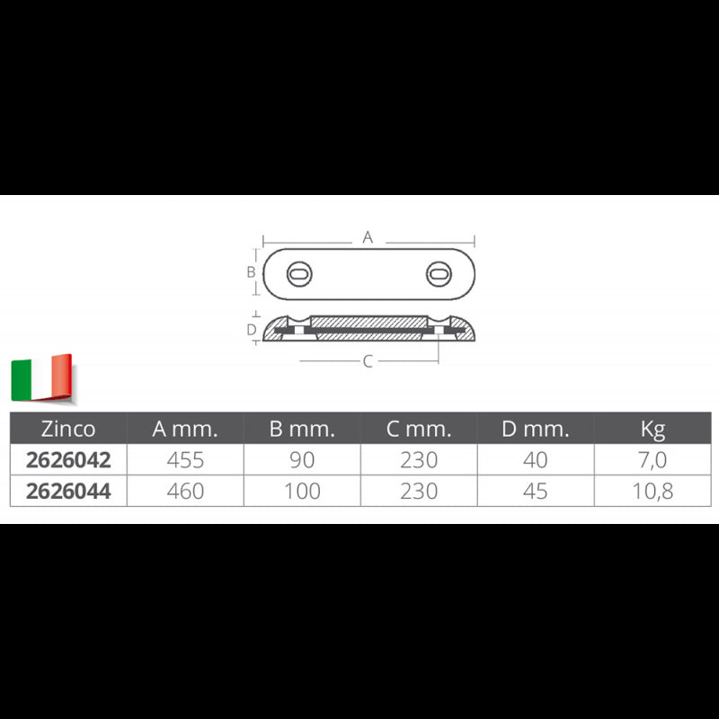 ANODO FAIR LINE MM.460x100x45h - 2626044 - TECNOSEAL