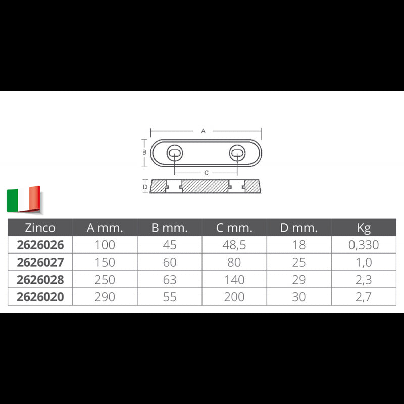 ANODO OVALE MM. 290x55x30 - 2626020 - ENRICO POLIPODIO