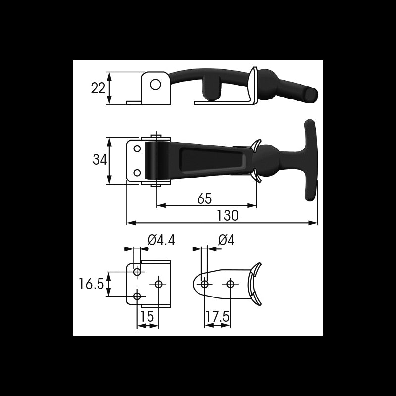 MANIGLIA DI CHIUSURA T-BAR" CF. 2PZ - P419451 - PLASTIMO 2 pz