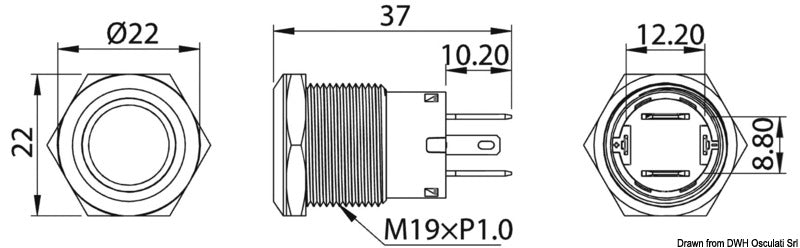 Interruttore FLAT inox ON-OFF 24V blu