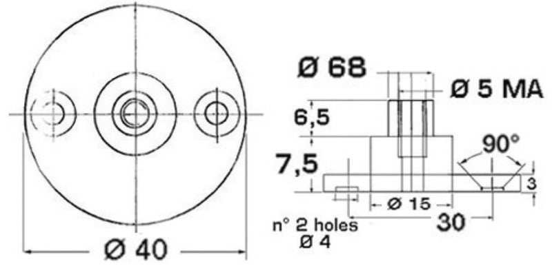 Basetta con perno Ø 6 mm