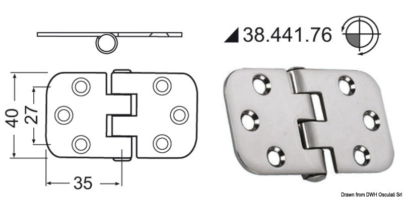 Cerniera inox rovesciata 70x39 mm