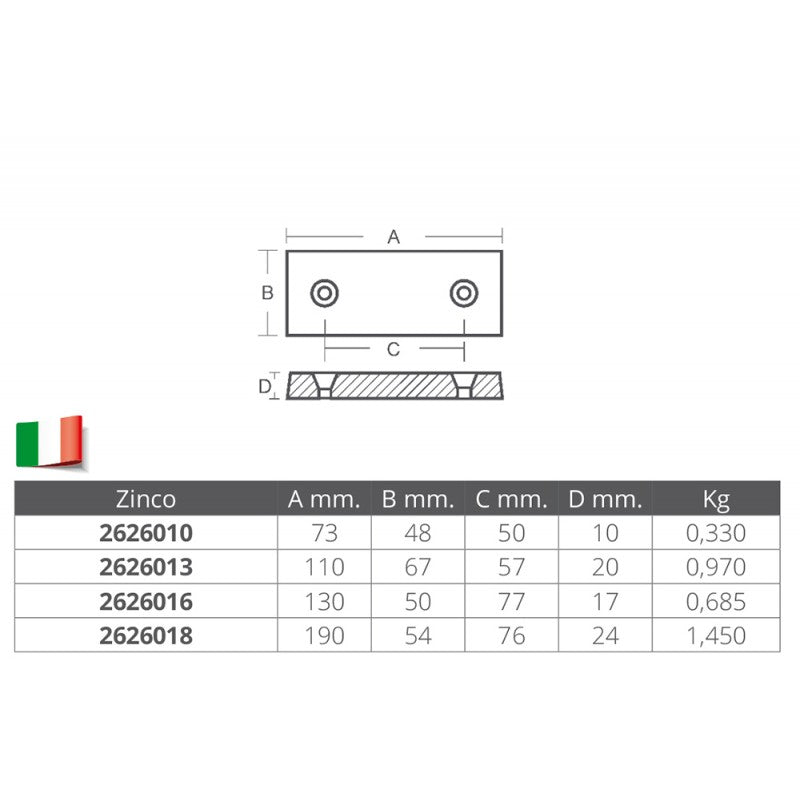 ANODO RETTANGOLARE 110x67x20 - 2626013 - ENRICO POLIPODIO