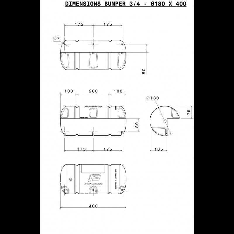 BUMPER DRITTO BIANCO Ø CM. 25 X 90 - P30102 - PLASTIMO