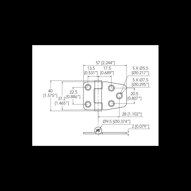 CERNIERA INOX CON FRIZIONE MM.37X57 - 4949371 - MARINE TOWN