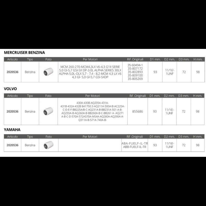 FILTRO BEN. MERC./MERCRUISER VOLVO - 2020536 - FORNITURE NAUTICHE ITALIANE