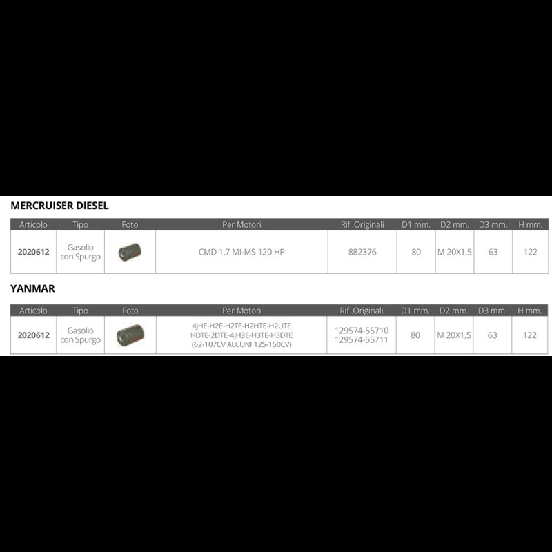 FILTRO GAS. MERCRUISER-YANMAR - 2020612 - FORNITURE NAUTICHE ITALIANE