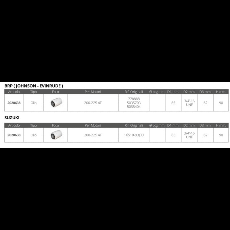 FILTRO OLIO EVINRUDE SUZUKI - 2020638 - FORNITURE NAUTICHE ITALIANE