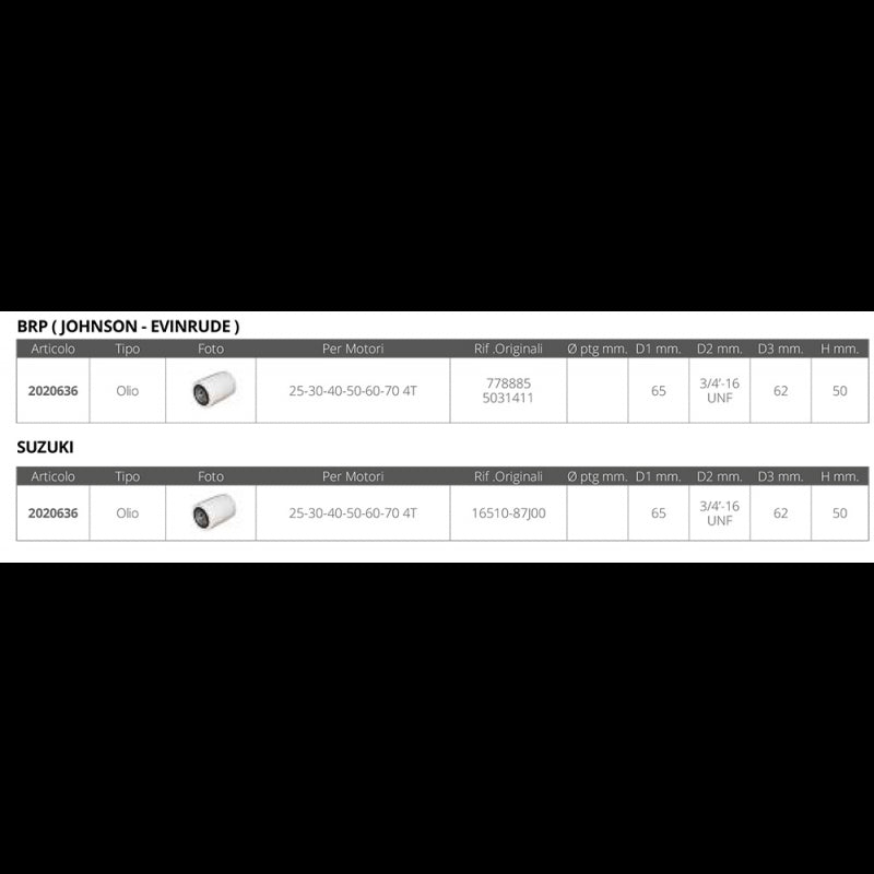FILTRO OLIO EVINRUDE SUZUKI - 2020636 - FORNITURE NAUTICHE ITALIANE