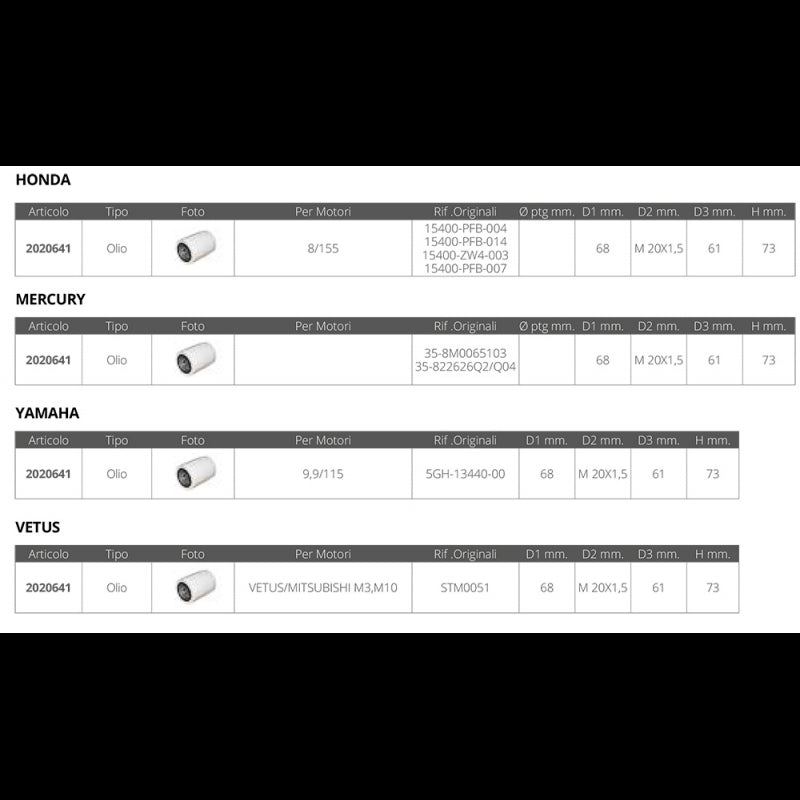 FILTRO OLIO HONDA/SELVA YAM/VETUS - 2020641 - FORNITURE NAUTICHE ITALIANE