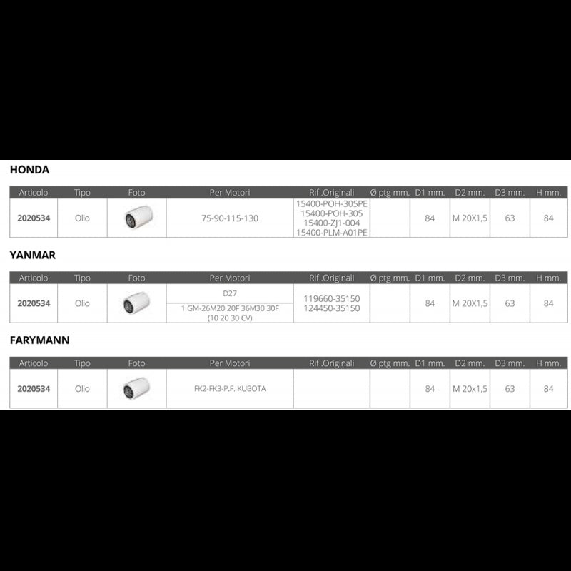 FILTRO OLIO HONDA YANMAR FARYMANN - 2020534 - FORNITURE NAUTICHE ITALIANE