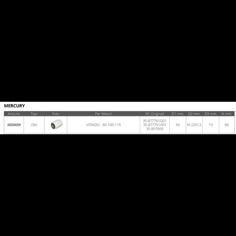 FILTRO OLIO MERCURY 35-877761K01Q01 - 2020659 - FORNITURE NAUTICHE ITALIANE