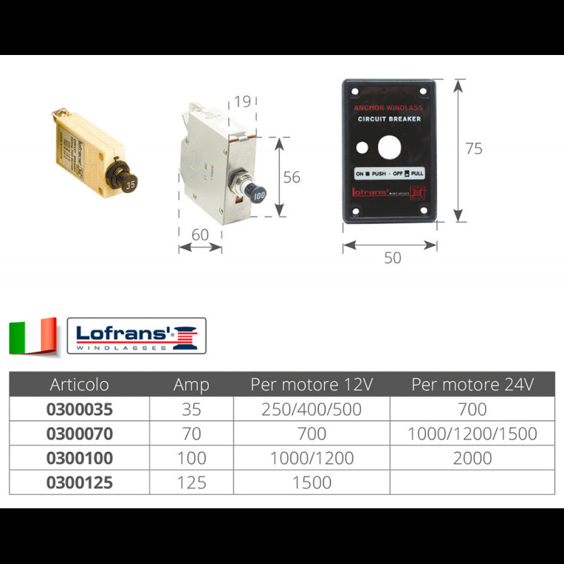 MAGNETO TERMICO 70 AMP. - 0300070 - LOFRANS