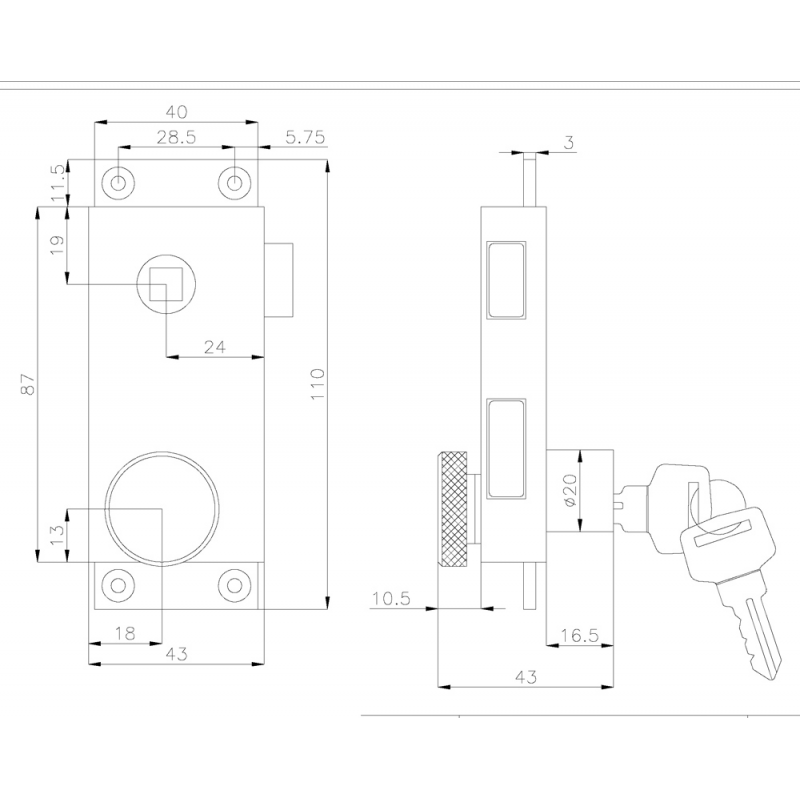 SERRATURA DA APPOGGIO MM.110X43 — SKU 5050030D — immagine 2