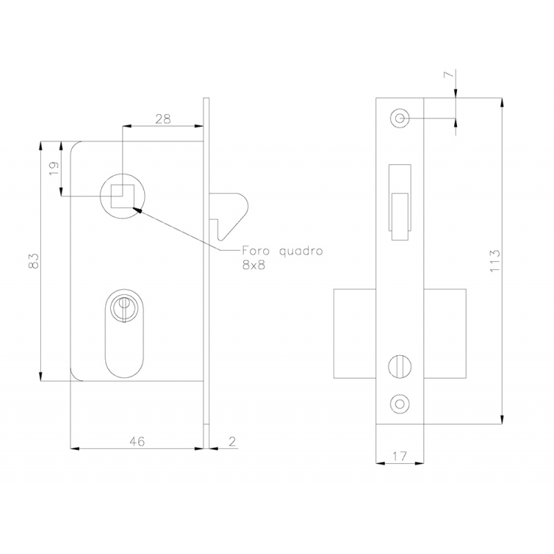 SERRATURA PER PORTE SCORREVOLI MM.83X17 — SKU 5050053 — immagine 2