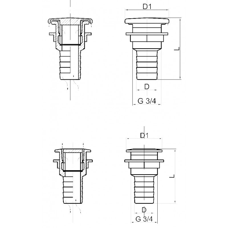 SFIATO INCASSO DRITTO PG. Ø MM.19 - 2320031 - FORNITURE NAUTICHE ITALIANE