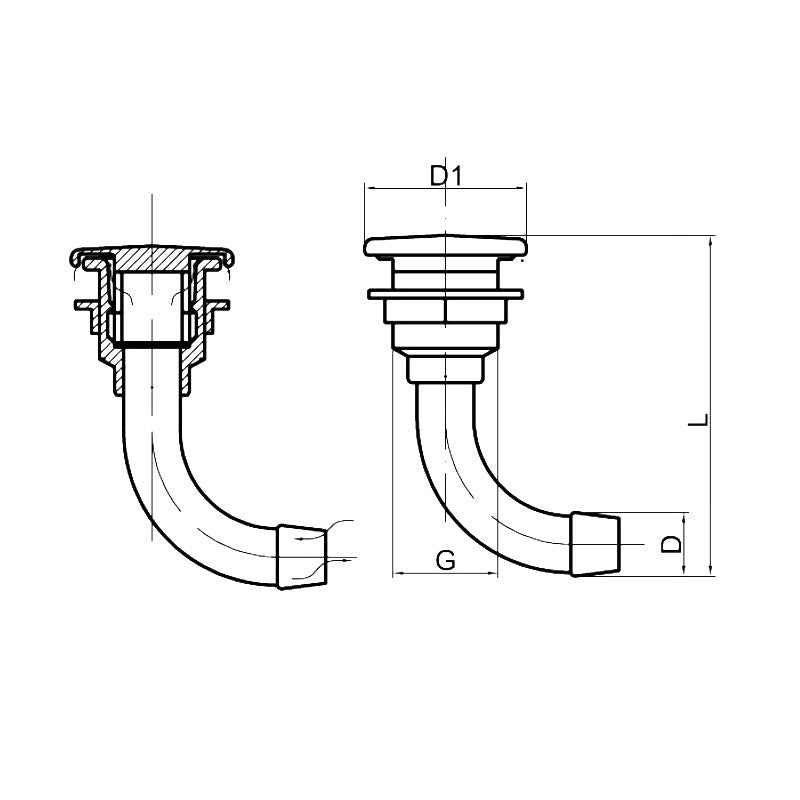 SFIATO INCASSO DRITTO PG. Ø MM.16 - 2320030 - FORNITURE NAUTICHE ITALIANE
