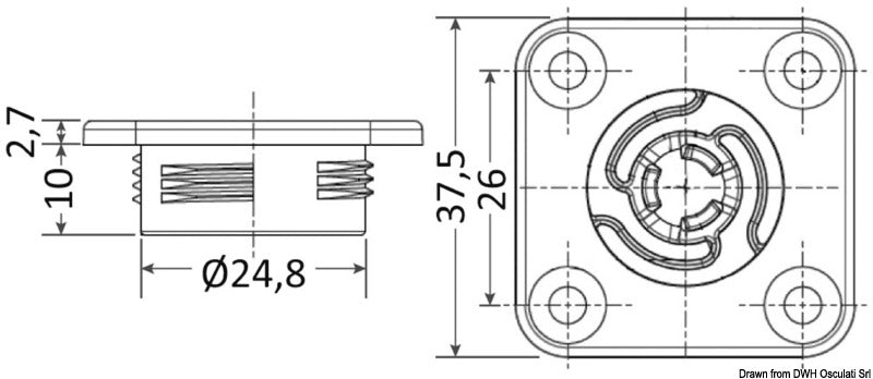 Clip quadarata autoallineante diam. 25 mm