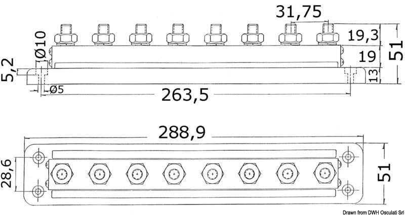 Terminali Bus Bar 8 x 10 mm