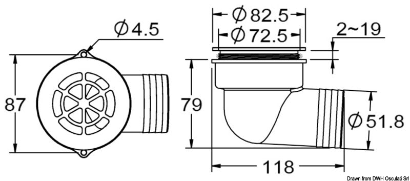 Scarico a pozzetto con flap antireflusso ø 1,5