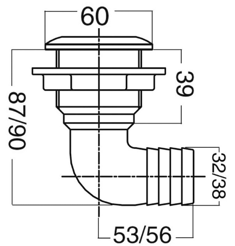 Scarico a mare a gomito 1 1/2 x 51 mm