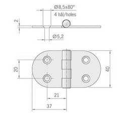 CERNIERA INOX MM.74X39 ROVESCIATA