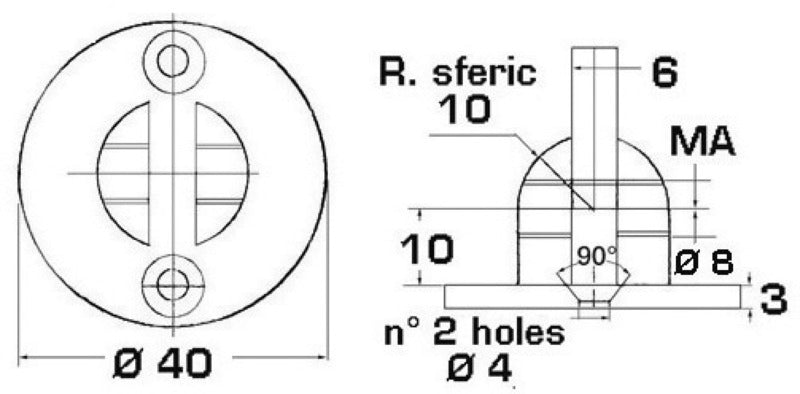 Basetta con forcella Ø 8 mm