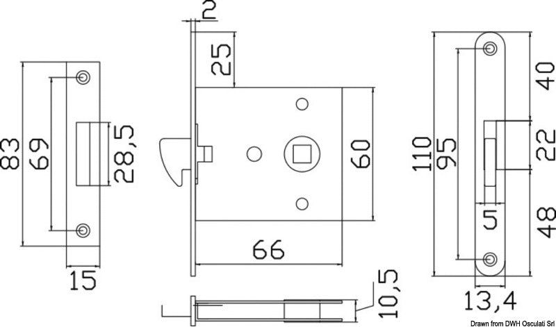 Serratura da incasso per porte scorrevoli