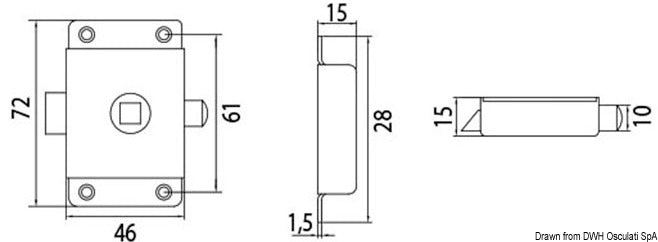 Serratura per WC ottone cromato 70x45 mm