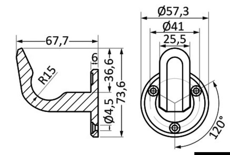 Gancio inox ad alta resistenza 73,6x67,7x57,3 mm