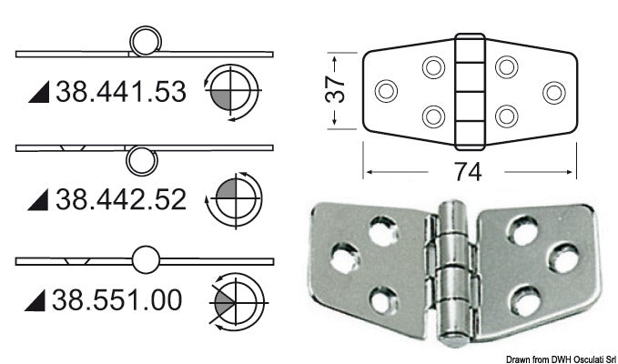 Cerniera nodo sporgente 74x37 mm