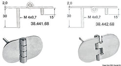 Cerniera inox rovesciata 68,5x38,5 mm