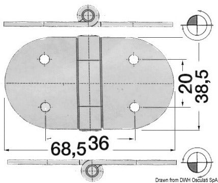 Cerniera inox 68,5x38,5 mm