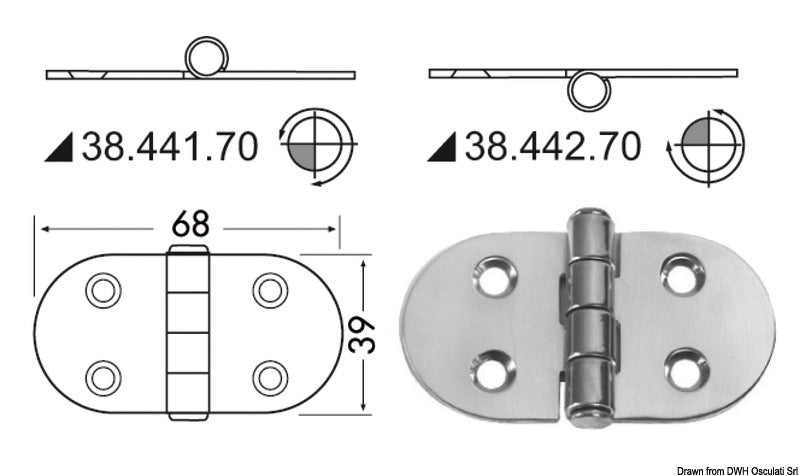 Cerniera inox rovesciata 68x39 mm