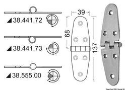 Cerniera inox sporgente 137x39 mm