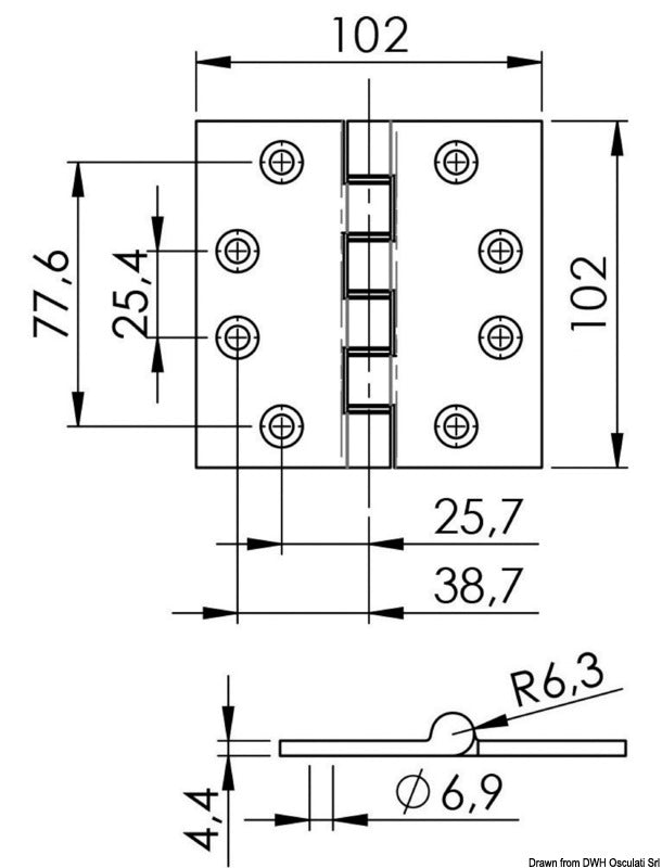 Cerniera inox 102x102x4 mm