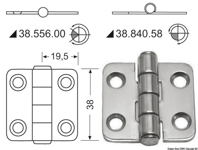 Cerniera inox 38x39 mm