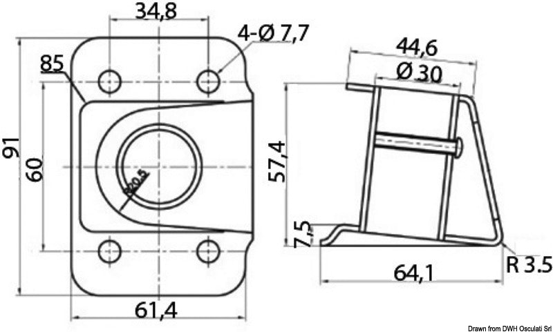 Base candeliere inox 4° 25 mm