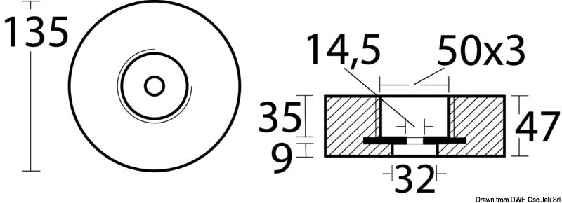 Anodo a scomparsa Ø mm 135 in magnesio