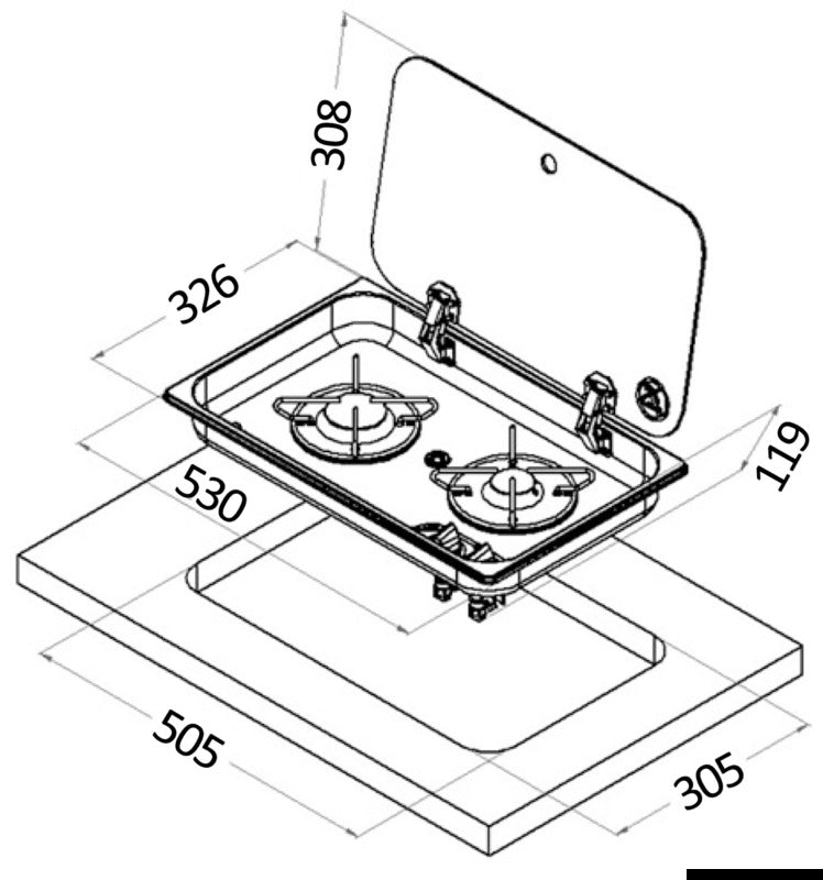 Piano cottura ad incasso con coperchio