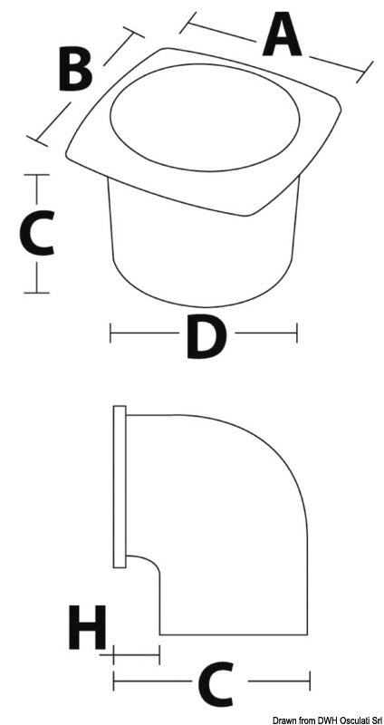 Presa d\'aria ABS con collare 90° mm 92 x 92 bianca