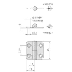 CERNIERA INOX MM.40X38 STANDARD