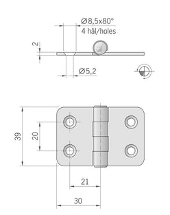 CERNIERA INOX MM.60X39