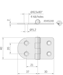 CERNIERA INOX MM.67X40 STANDARD