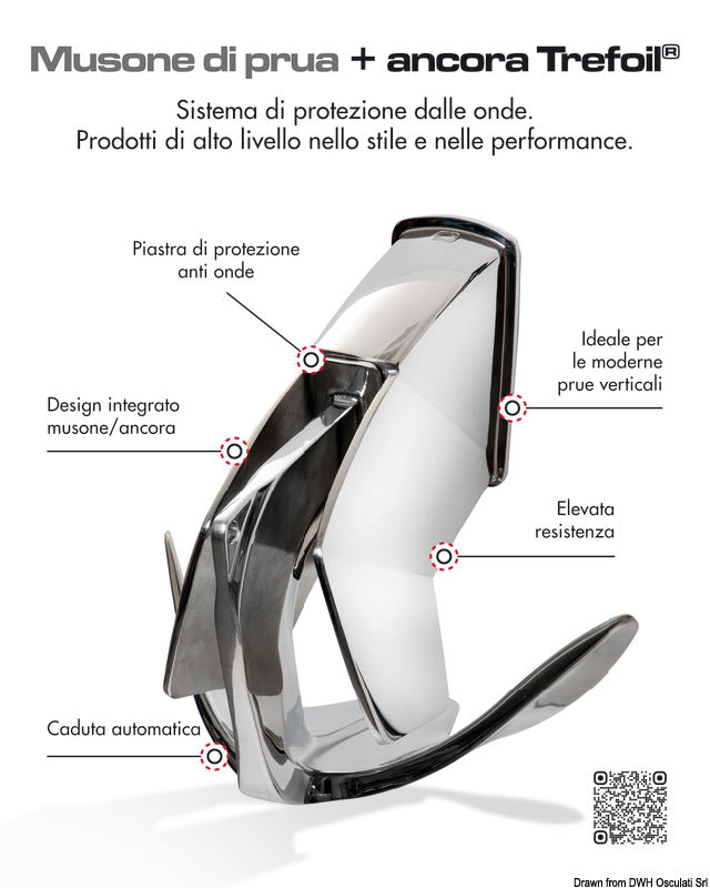 Ancora trefoil in inox con piastra per musone